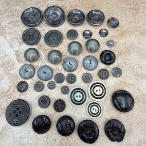 Vintage Assorted Buttons Lot Black Gray Various Sizes Unique Designs